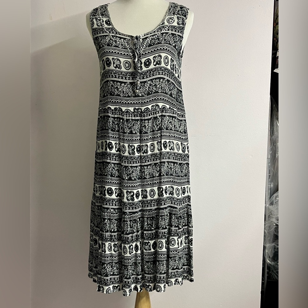 Women’s Sleeveless Midi Dress, Petite Large, Black/White, Kim Rogers Petite